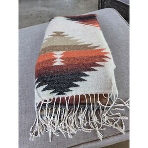 Aztec Shawl Scarf Shoulder Wrap 25x76 Rust Tan Brown Fringe Southwestern
